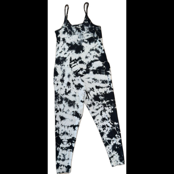 BOBI Tie Dye Jumpsuit XS Gray Black Modal Spaghetti Strap Jogger Loungewear - Picture 7 of 8